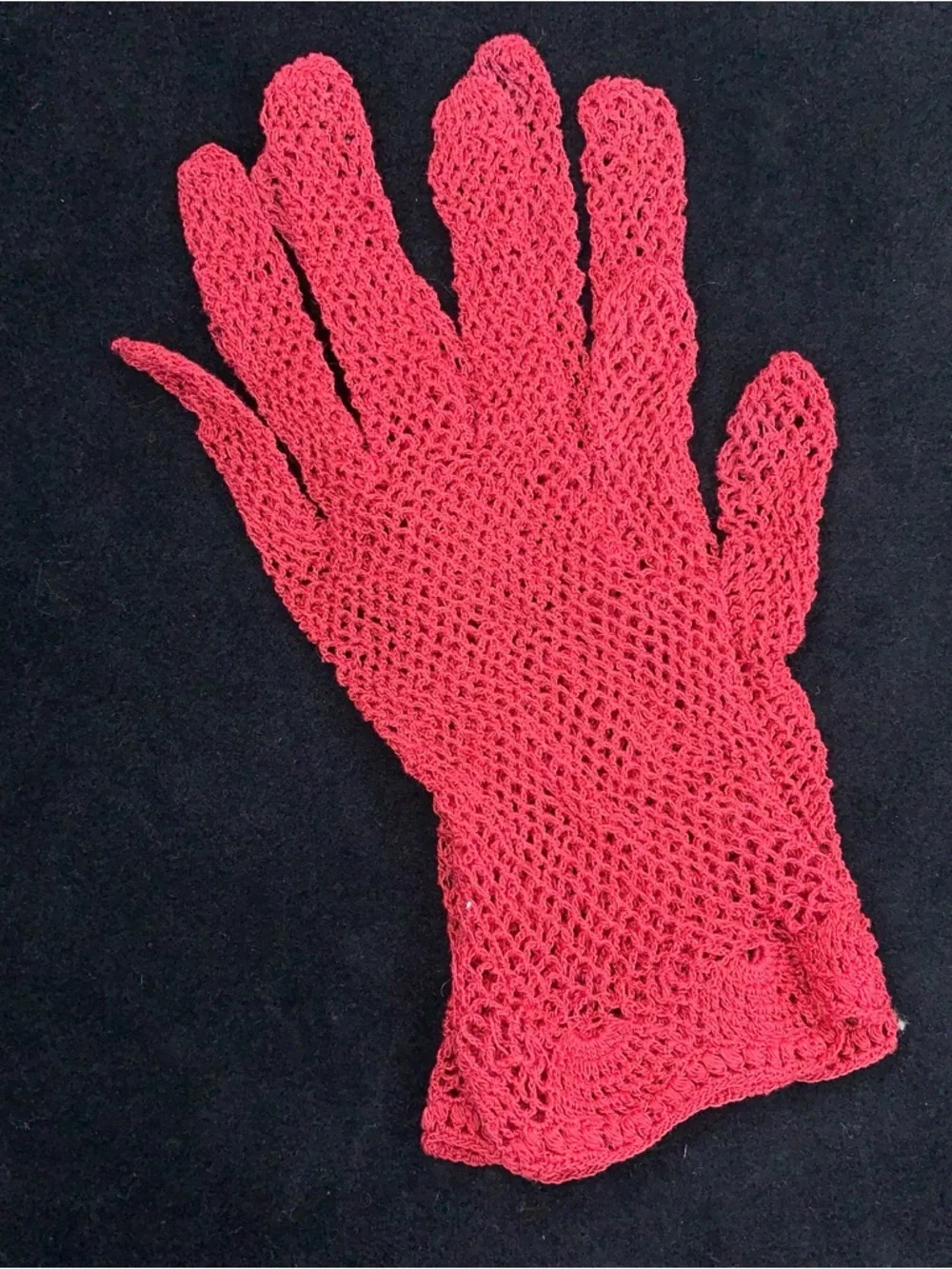 Vintage Coral Red Fishnet Crochet Lace Womens Gloves Pinup Retro Goth Glam